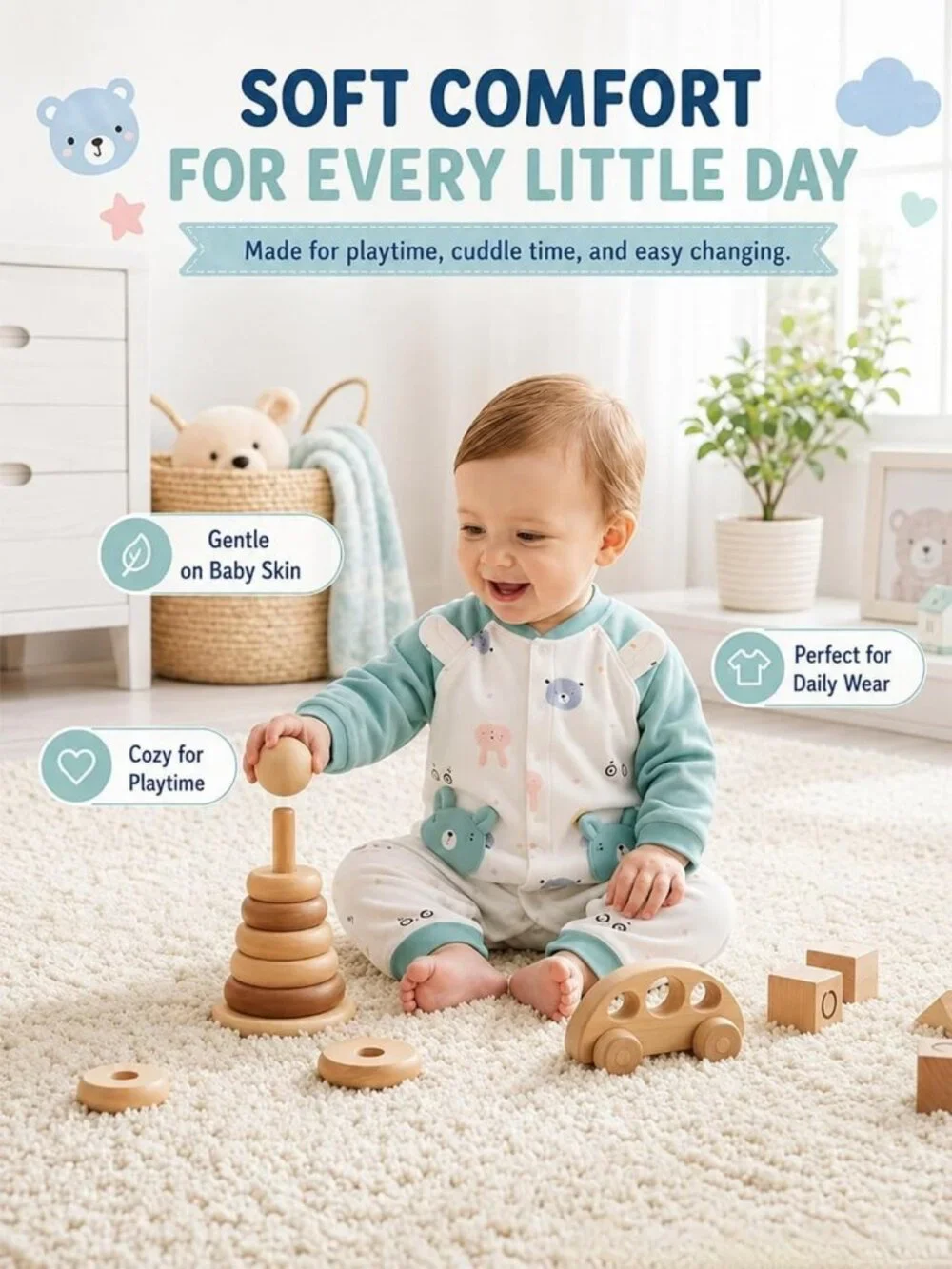 26-Piece Newborn Baby Boy Clothes Set - Soft Cotton Layette, 5 Outfits